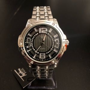 Techno Pave Men Watch Stainless Quartz Vintage Silver Color Brand New For Men’s